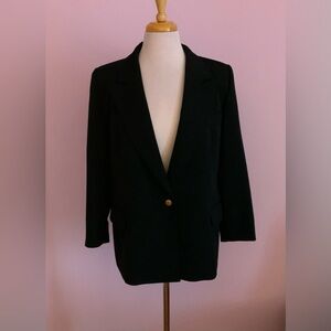 Vintage Wool Black Blazer with Gold Accent